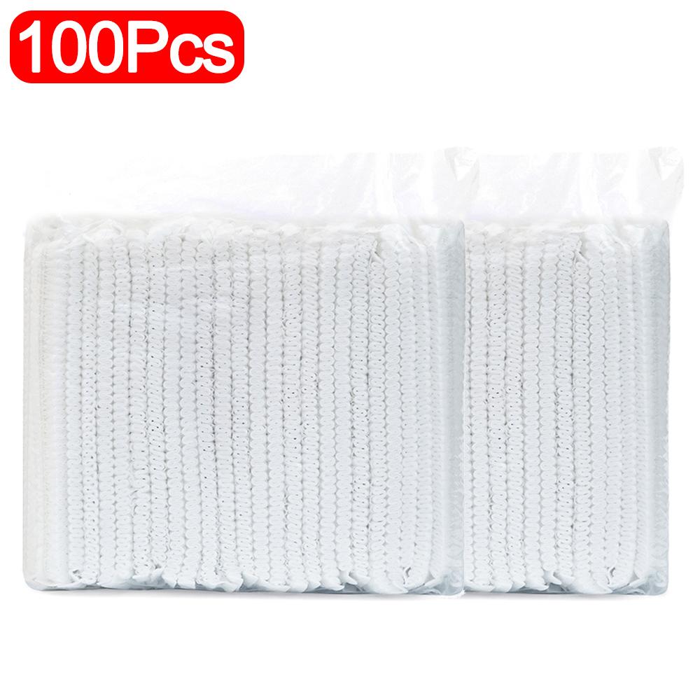 50/100pcs Disposable Bouffant Caps Stretch Net Hair Head Cover Non Woven Fabric Dust Strip Hat Cooking Kitchen Bathroom Supplies