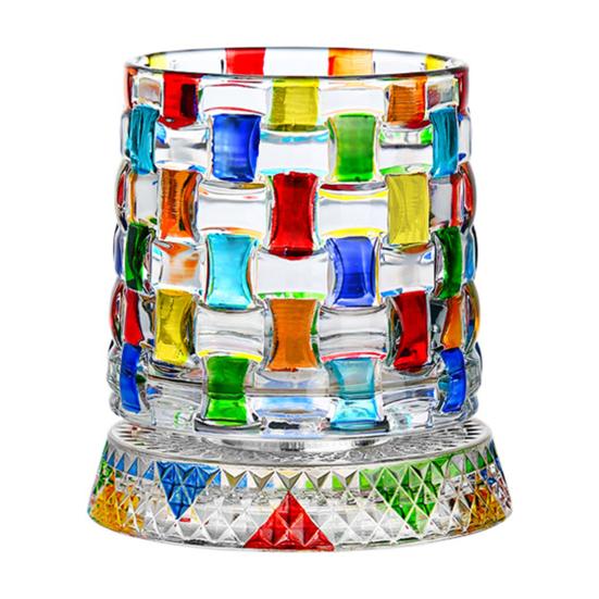 Rotating Whiskey Glass, Hand Painted Swivel Tumbler with 360-degree Spinning Base, Faux Crystal Liquor Glass Cup for Home Bar