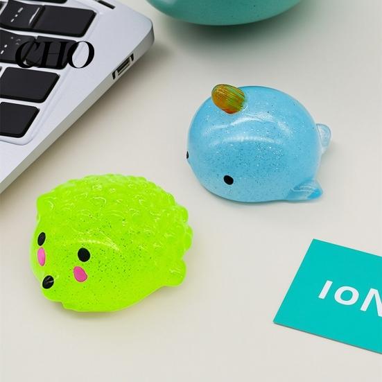 Kids Stress Relief Toy Mini Glitter Animal Squeeze Toy, Whale Hedgehog Dolphin Crab Rabbit Gadget Pinch Anxiety Stretchy Ball, Party Favors