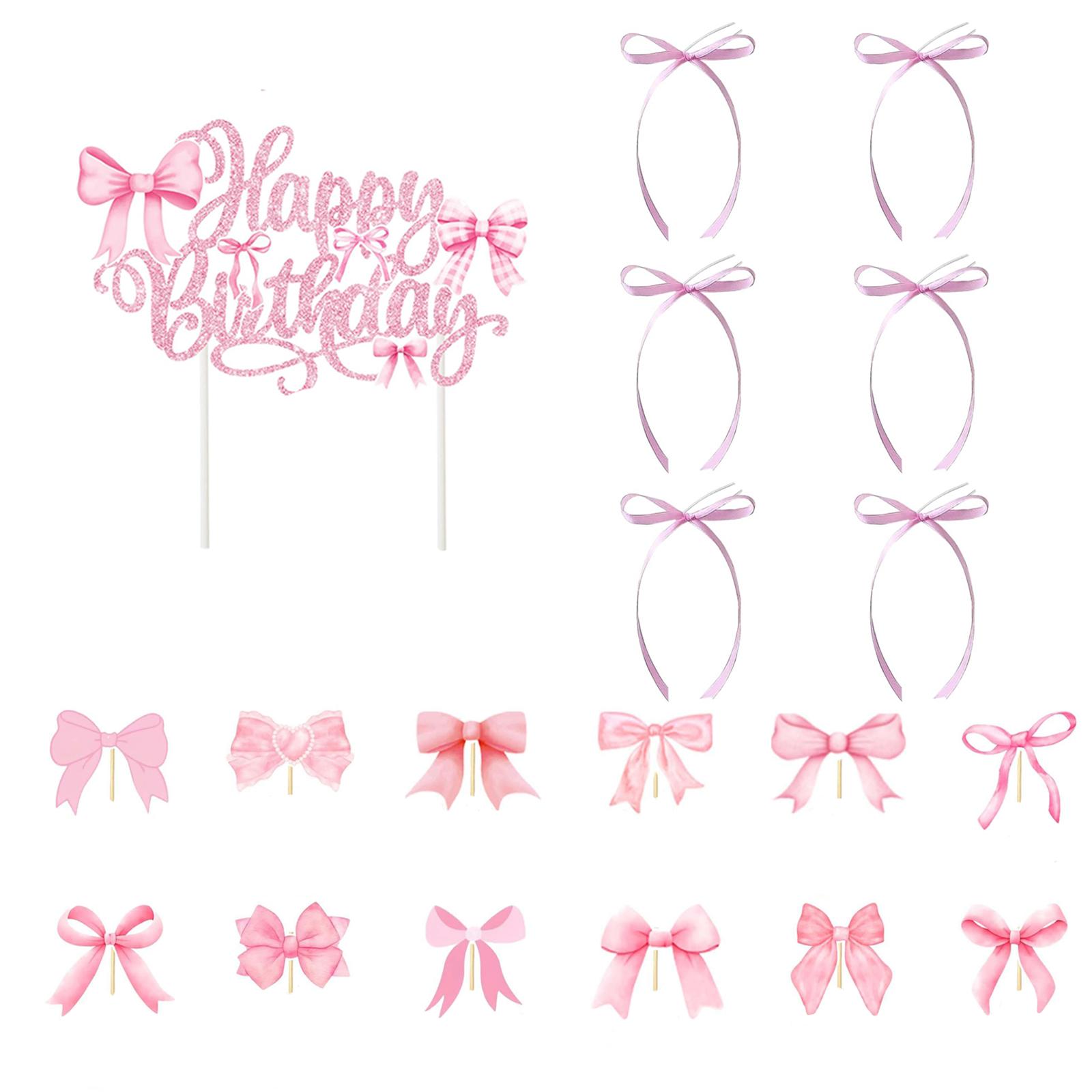 

19 шт. Украшение для торта в виде банта, Черно-розово-голубые банты для украшения торта на день рождения, Топперы для кексов на тему банта розовый