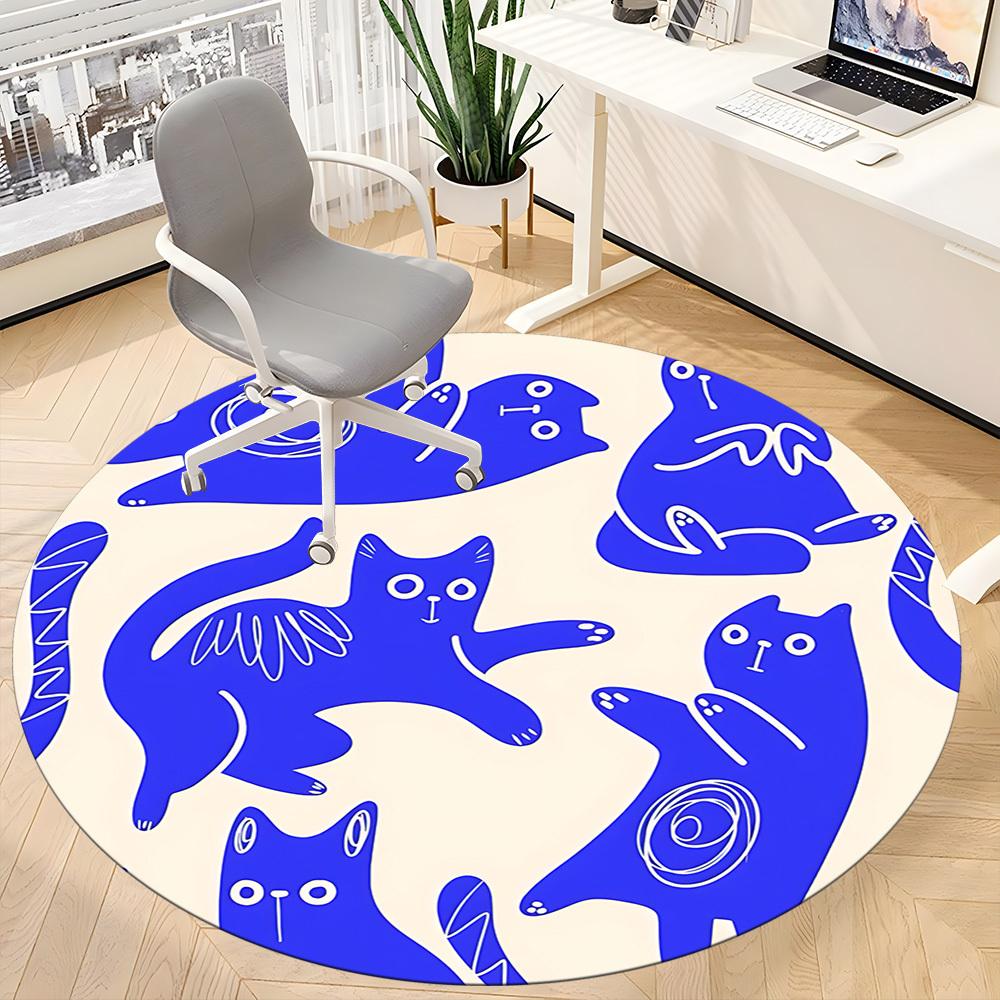 1pc Cat Pattern Office Round Area Rug, Indoor Mat Suitable For Office, Under Office Chairs Bedroom Living Room Home Decor, Room Deco