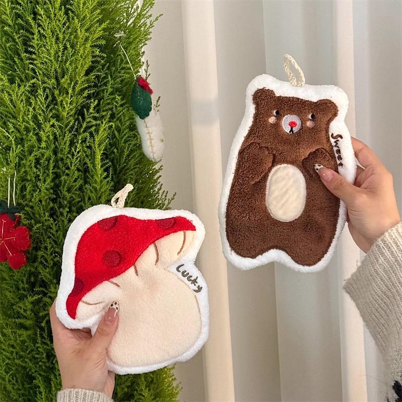 Thickened Cartoon Hand Towel Coral Fleece Bathroom Kids Wash Hand Cloth Kitchen Hanging Towel Super Absorbent Rag Handkerchief