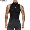 INCERUN Summer Men Turtleneck Sleeveless Racerback Rib Sport Tank Tops T-shirts