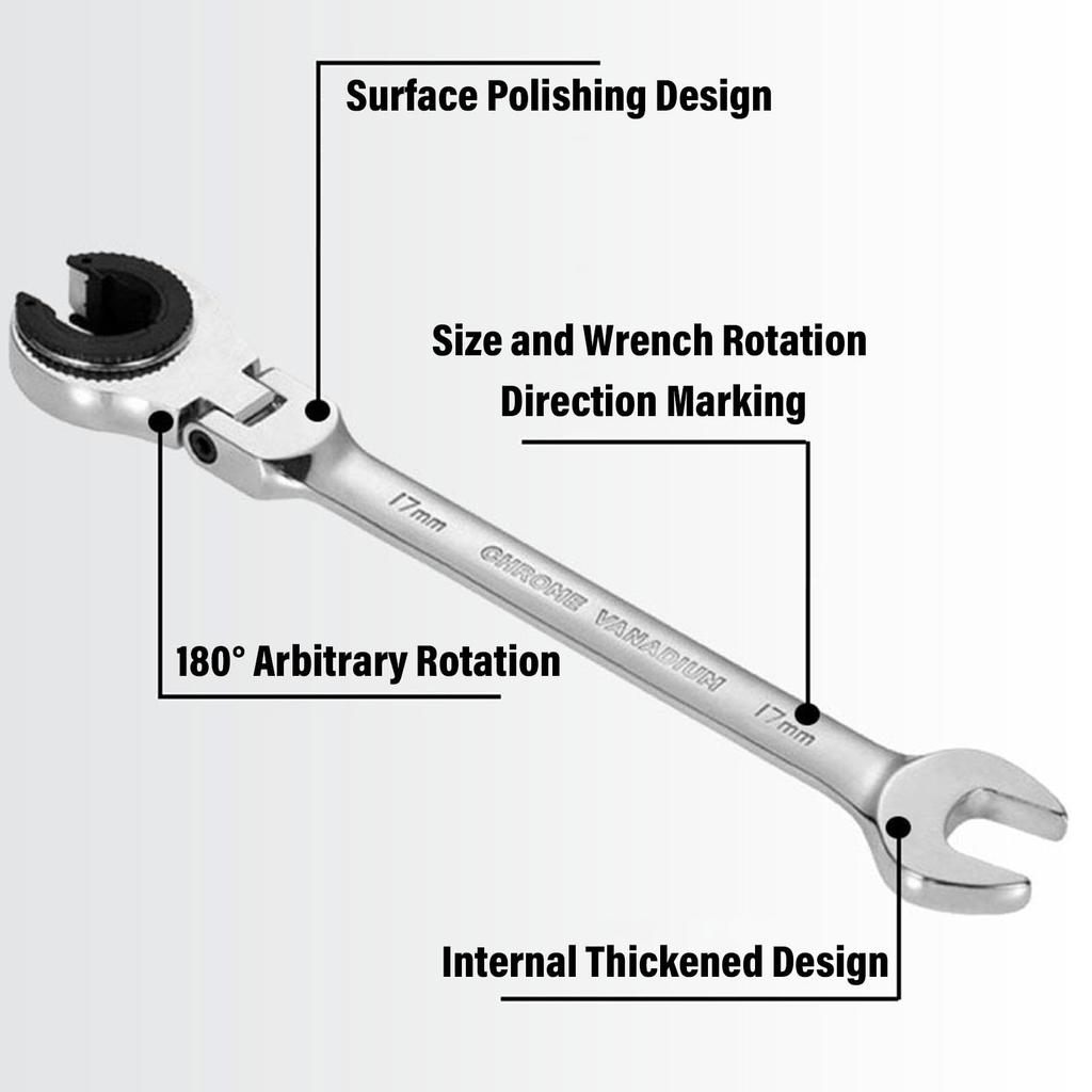Jiawu Ratchet Combination Wrench Set, 5-Piece Flex Head Brake Line Wrench, 10-17mm CV Steel Open End 72-Tooth Gear Spanner for Fuel Nuts, Air Conditio