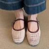 French Hollow Woven Flat Mary Jane Women's Shoes 2025 New Retro Versatile One-word Belt Ballet Shoes