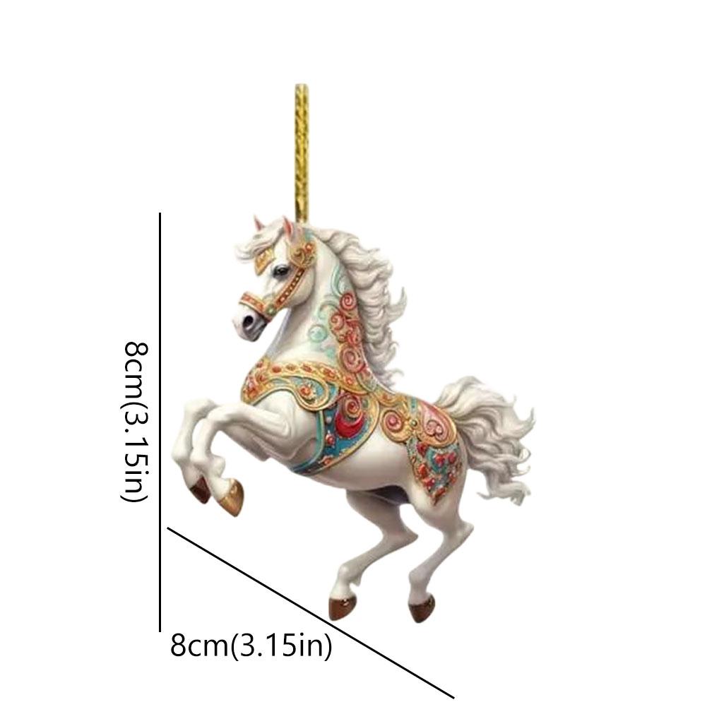 5PCS Modern Horse Ornaments White Acrylic Flat Hanging Decor Home 2026 New Year Christmas Tree Decoration Simple Style Gift Set