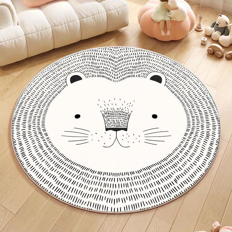 Cartoon Animal Faux Cashmere Rug - Cute Round Bedside Mat for Bedroom, Living Room, or Children's Playroom