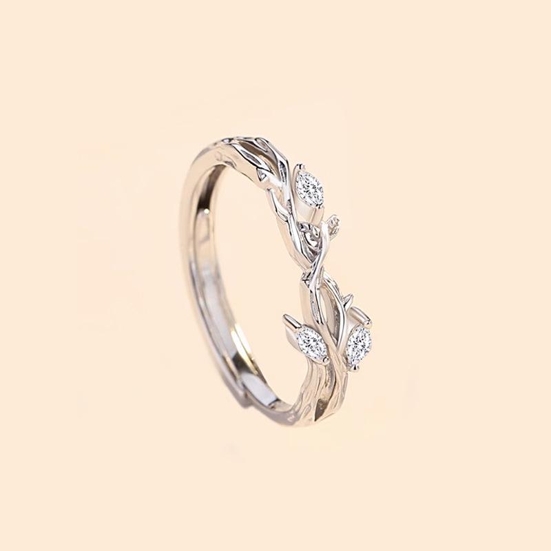 Silver-Plated Linked Branches Couple Rings - Niche Design for Valentine's & Qixi Gift