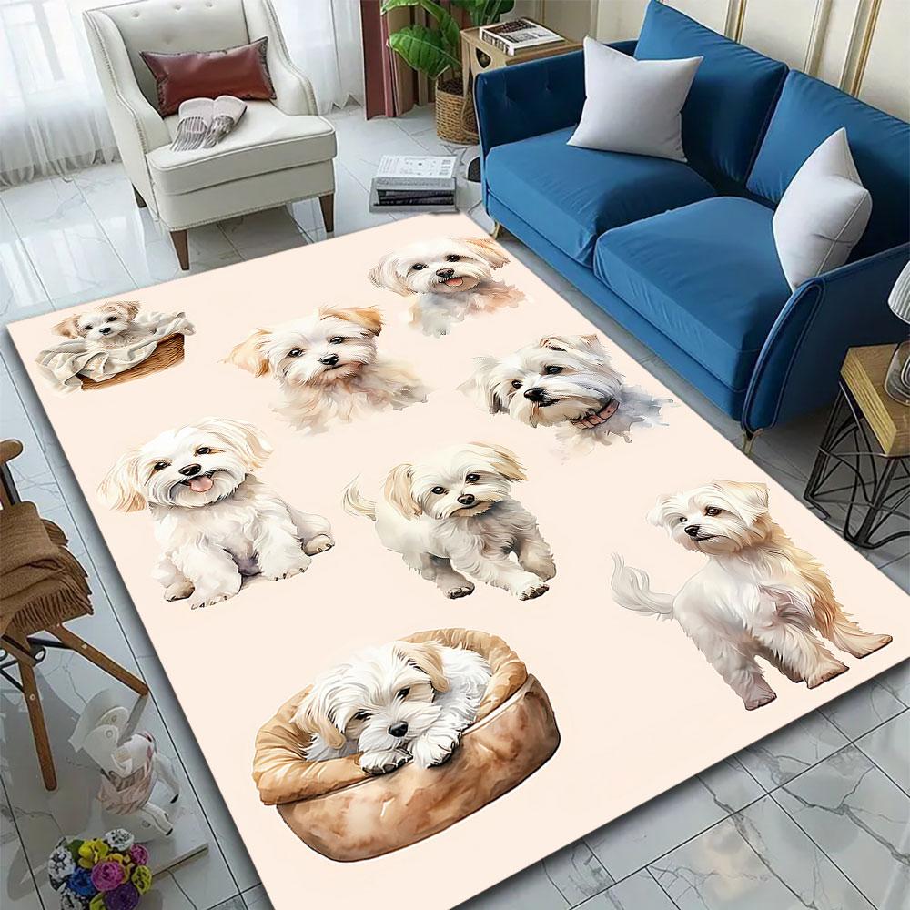 Cute Maltese Dogs Pattern Design Patterned Carpet, Suitable As a Non Slip Play Mat for the Living Room and Bedroom Sofa