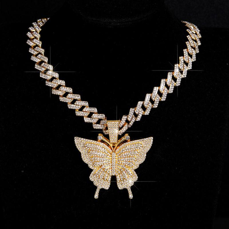 Collier Pendentif Papillon Style Hip Hop Chaîne Cubaine en Alliage Bijoux de Mode Unisexe Tenue de Soirée