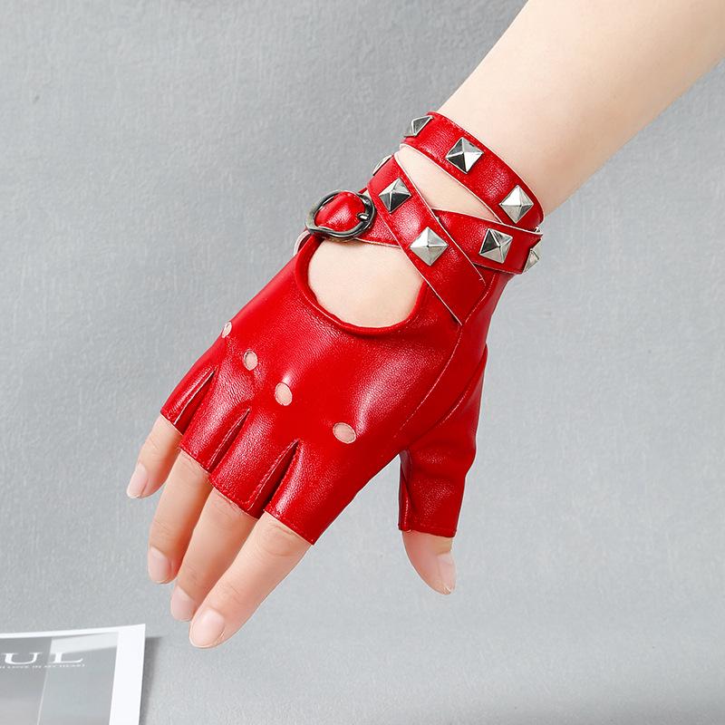 Women's Gothic Rivet Half-Finger Gloves - Punk Anime Stage Performance Style