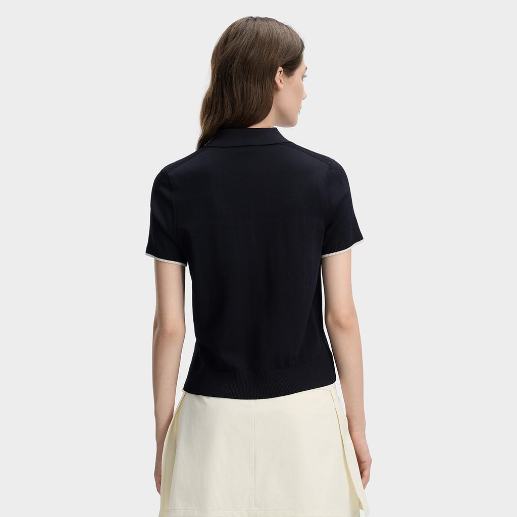 FILA White Fashion Simple Classic Retro Casual Versatile Comfortable Half-Zip Knitted Short Sleeve Sweater Women tops Legendary-Blue F11W613406FNV