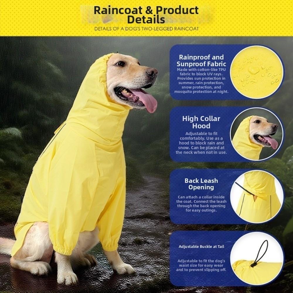 Reflective Dog Raincoat Reflective Stripe Adjustable Design Dog Rain Jacket High Collar with Leash Hole Dog Hooded Raincoat