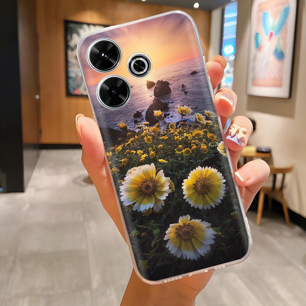 For Poco M6 4G Case for Xiaomi PocoM6 4G Cute Printed Silicone Clear Phone Cover For Poco M 6 Cases Flowers Para Fundas Coque