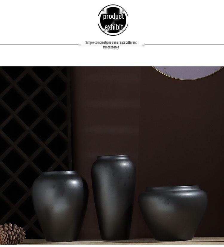 Black Ceramic Flower Vase - New Chinese Style Tabletop Home Decor Ornament