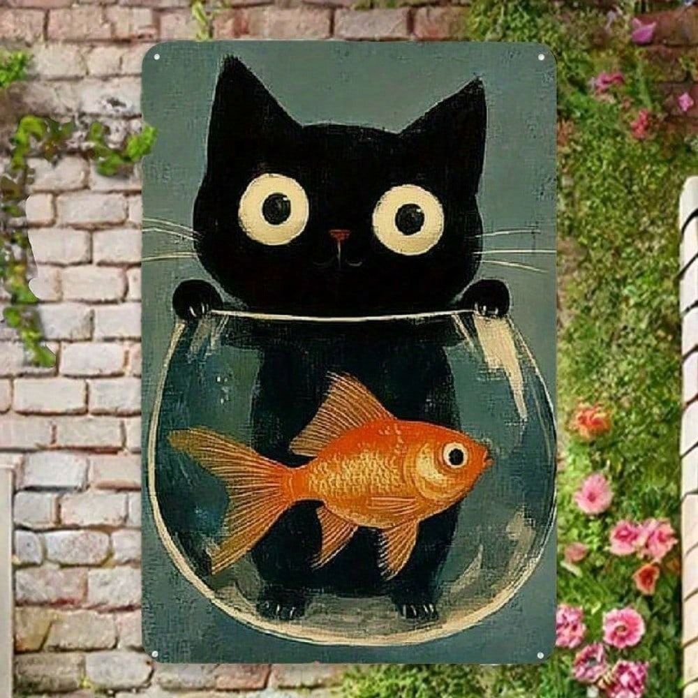 

Vintage Black Cat Metal Wall Art Sign for Home Bar Cafe Decor
