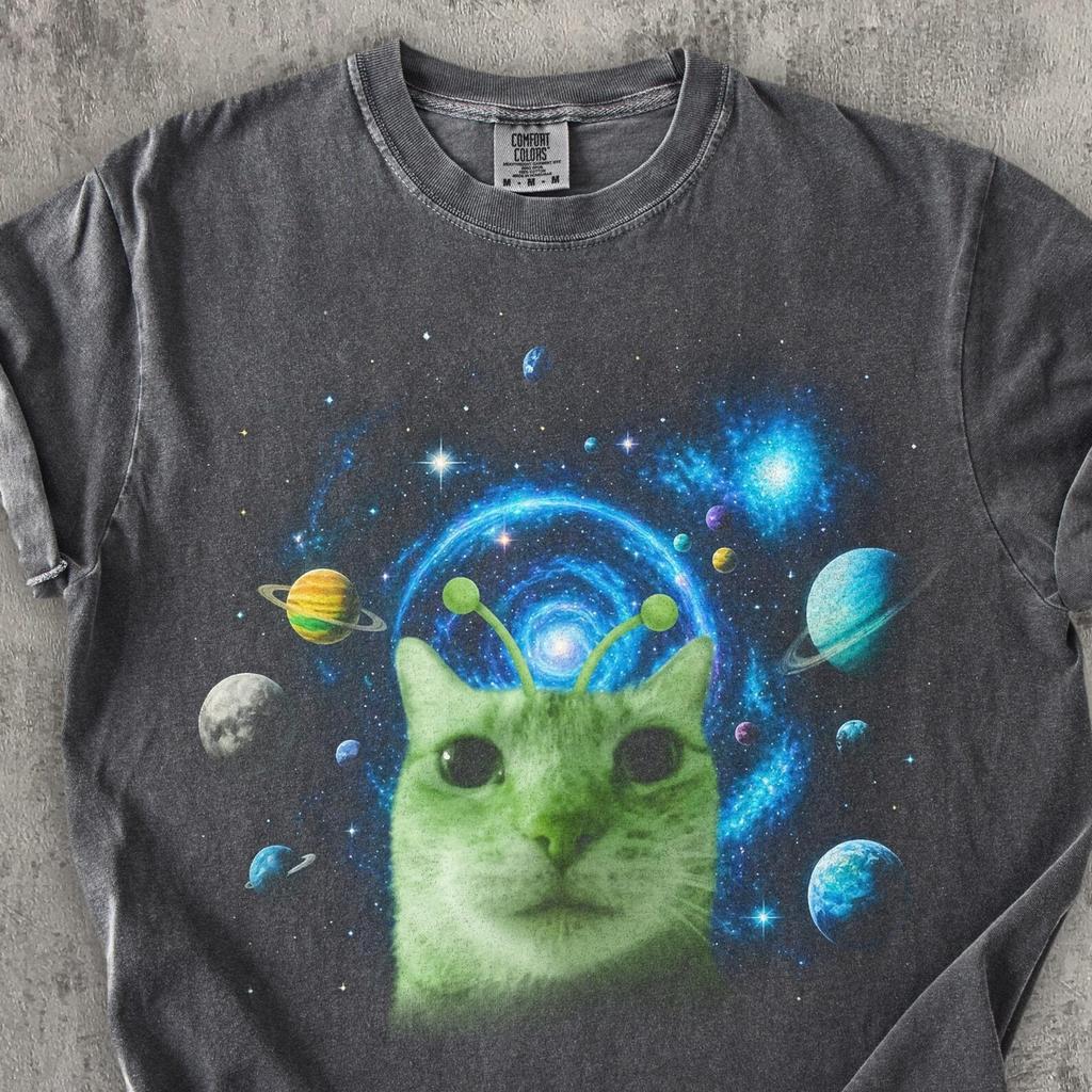 Alien Cat Meme Shirt Funny Space Cat Tee, Trippy Galaxy Cat Shirt, Psychedelic Cat Graphic Tee, Funny Cat Lover Gift, Cosmic Kitty Shirt