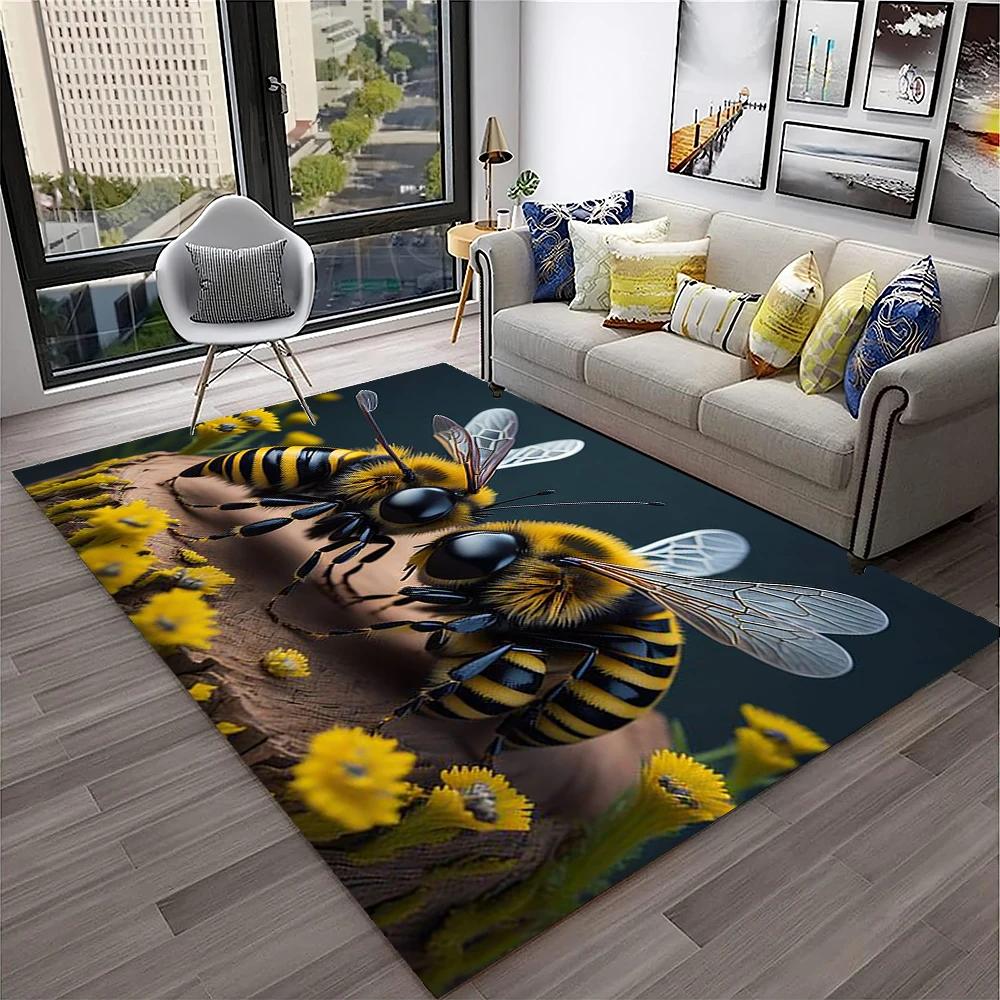 Cute Bee HoneyBee Insect Cartoon 3D Carpet Rug for Home Living Room Bedroom Sofa Doormat Decor,kids Area Rug Non-slip Floor Mat