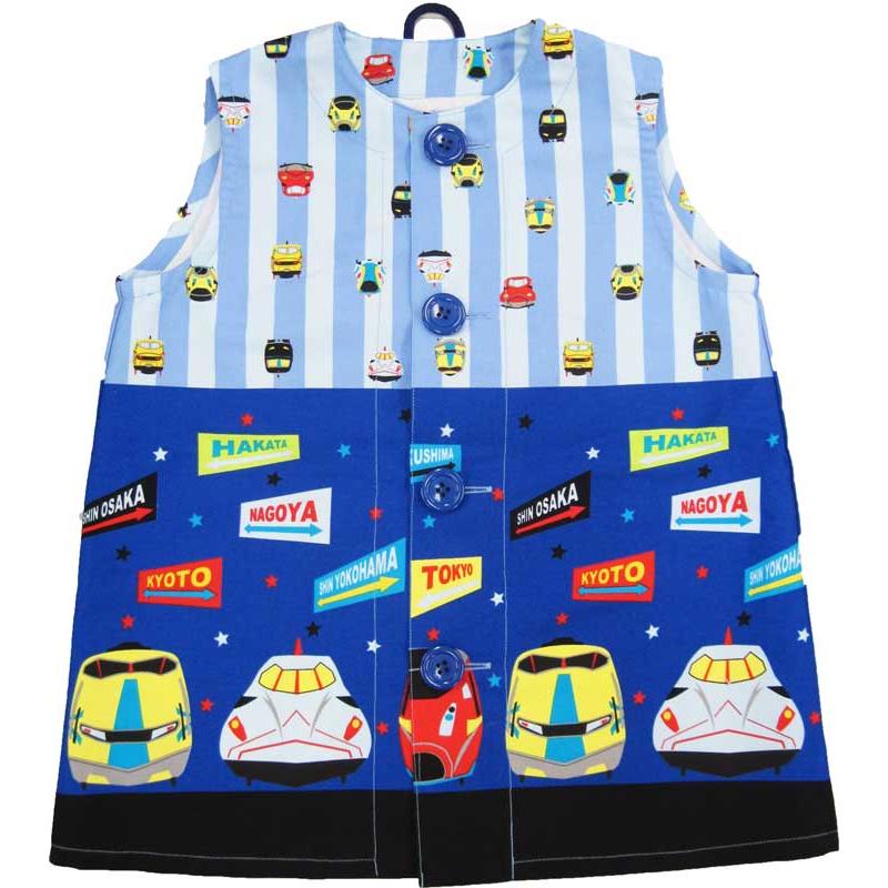 Smock Blue striped Shinkansen pattern Sleeveless smock Kids smock 100% cotton Children s smock Drawing Nursery school Kindergarten Lessons Admission