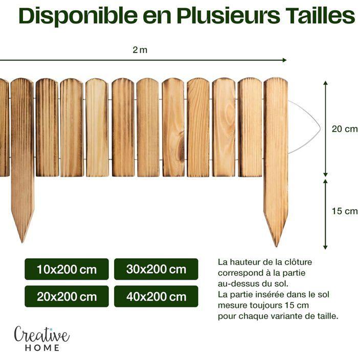 Bordure de jardin - CREATIVE HOME - 200 x 20 cm Opalisé - Pin naturel - Rollborder flexible - Anti-moisissure
