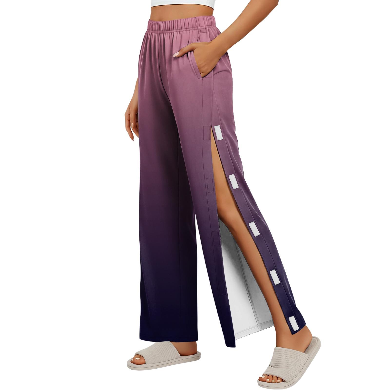 

Women Gradient Side Hook and Loop Closure Easy Open Post Surgery Recovery Care Long Pants Elastic Waistband Lightweight Fabric S