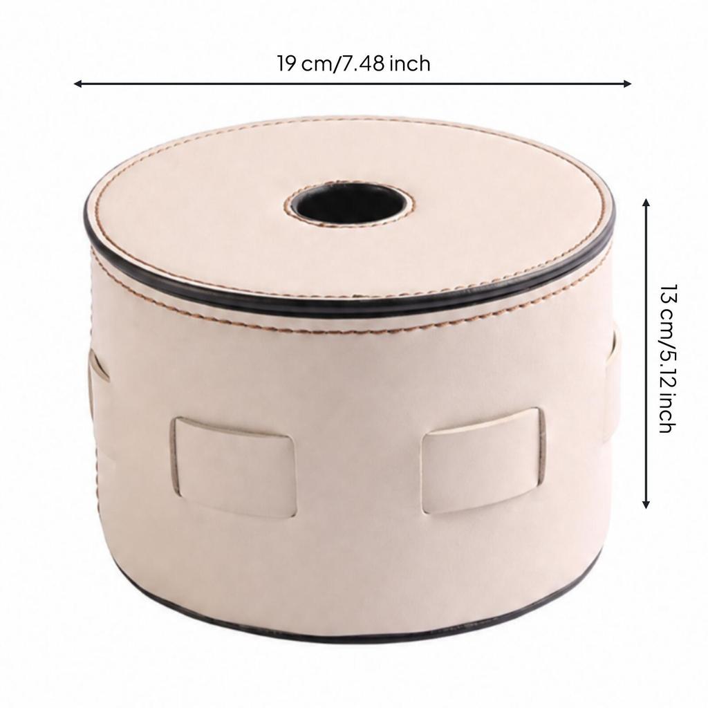 Half-PU Leather Tissue Box Versatile Cylindrical Tabletop