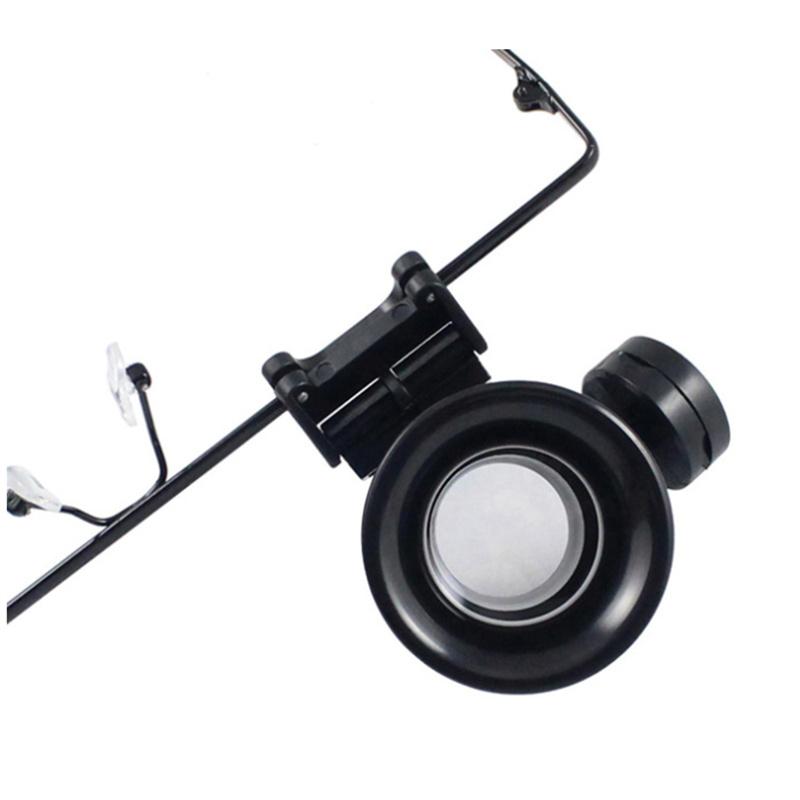 Stirnband 20X Vergrößerer Lupe Kopf Lupe Linse Schmuck Uhrenreparatur Uhrmacherlupe mit 1 LED-Licht