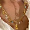 Stylish Marine Inspired Necklace Feature Natural Shell Starfish Fish Charm Adjustable Chain For Everyday Wear