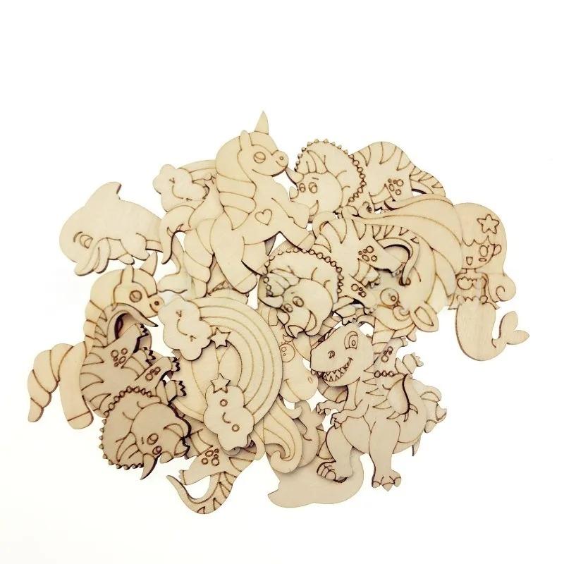 

50PCS Fairy Tales Theme Unfinished Wood Cutouts for Women Crown Princess Diamond Unicorn Butterfly Shape Wooden Crafts 50mm(1.97inch)