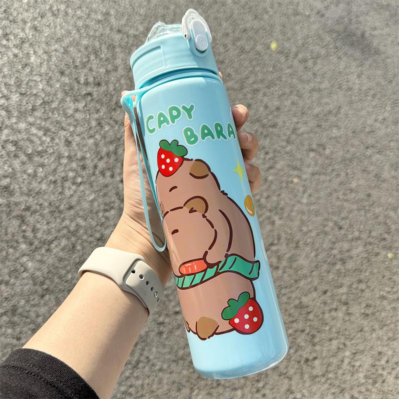 800Ml Cartoon Capybara Water Bottle Plastic Water Cup Portable Large Capacity With Straw Sports Water Bottle Travel Outdoor