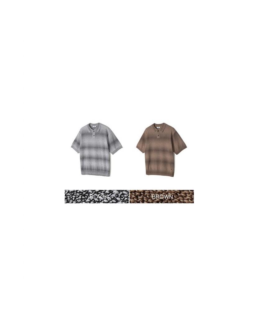 NOTIG Cotton Blend Space Dyed Collared Knit Brown_Oks3Swts101W1