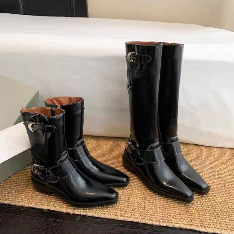 Fashion Women Western Cowgirl Boots Fashion Slip On Belt Buckle Shoes Retro Style Autumn Winter Ladies Knight Long Booties