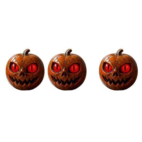 Rotäugige Kürbisfigur Handgefertigte Kürbisstatue aus Kunstharz in Marmoroptik mit bernsteinfarbenen Augen Halloween Tischdeko Regaldeko