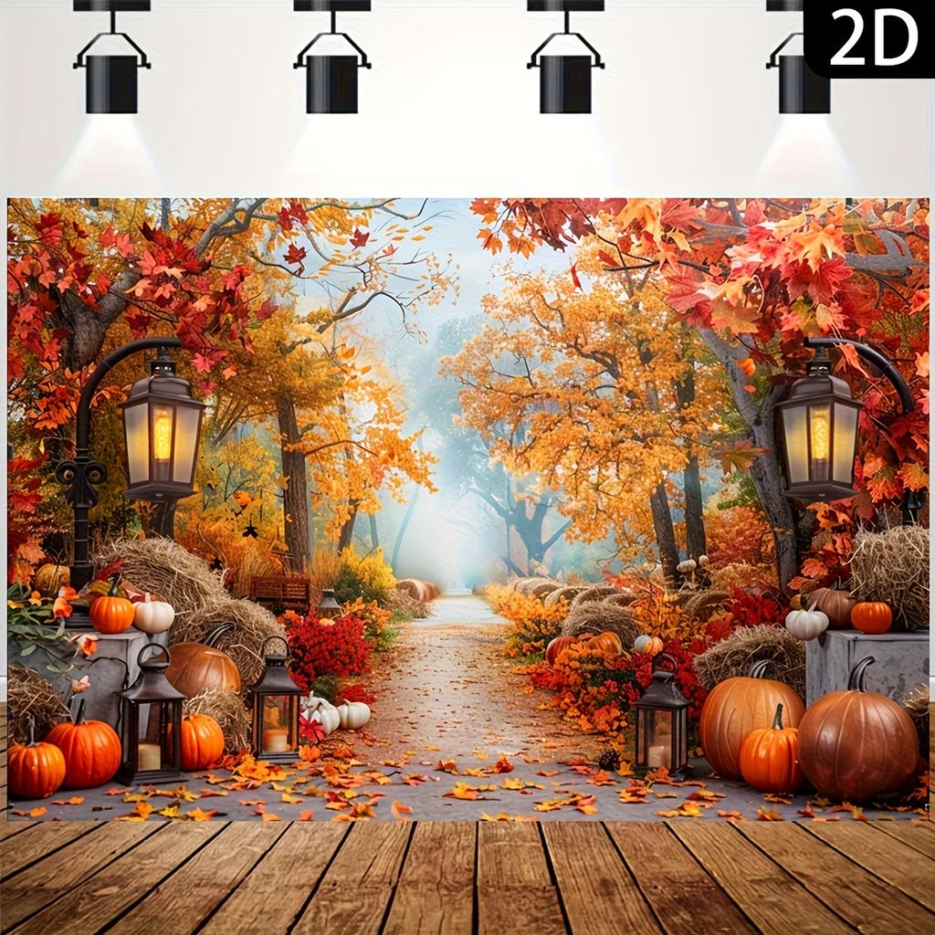 1ks Podzimní Sklizeň Banner Pozadí - Dýně Javorové Listy Retro Lucerna Dekorace - Díkůvzdání Halloween
