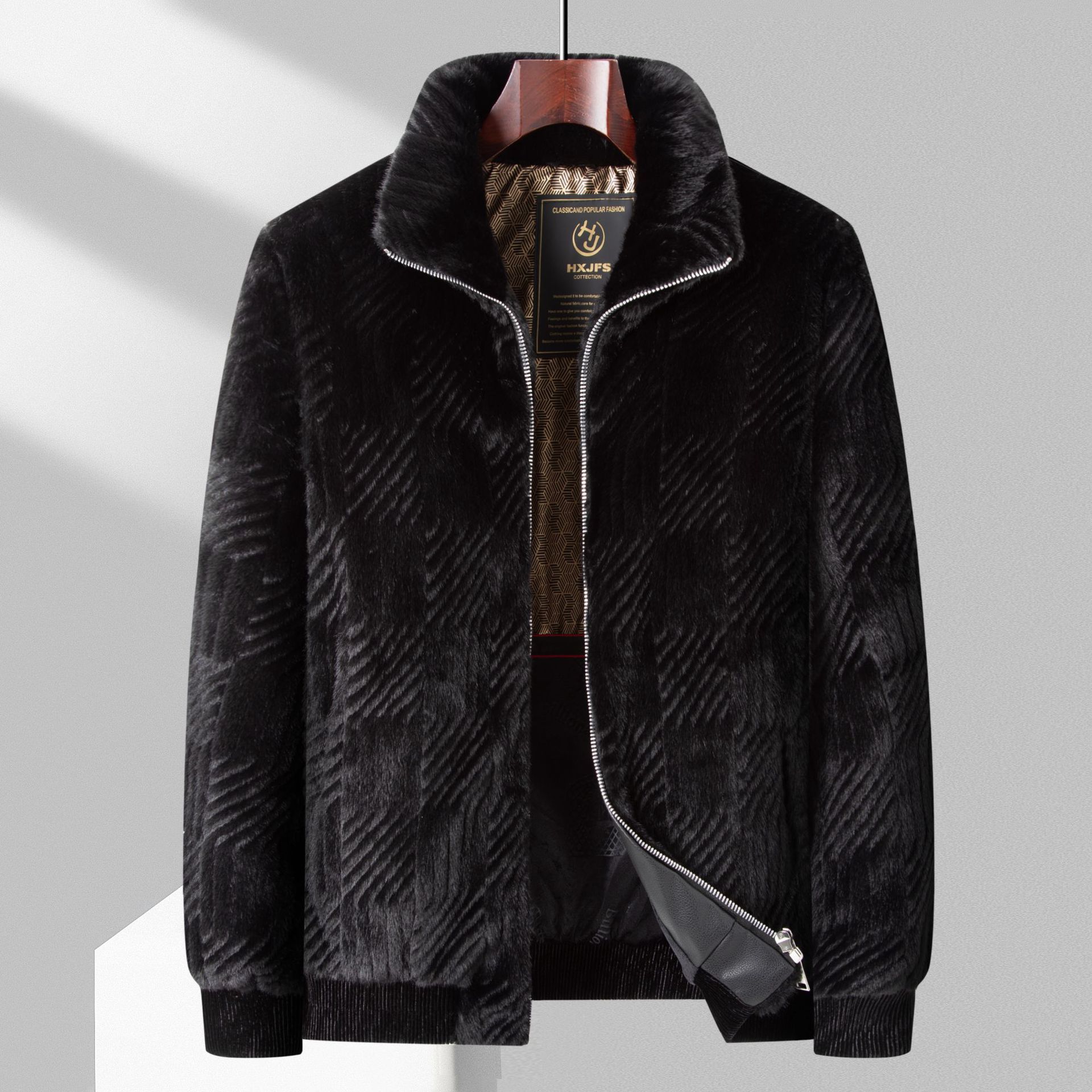 

Новая популярная меховая мужская легкая роскошная зимняя теплая мужская куртка из золотистой норки с лацканами 5XL чёрный