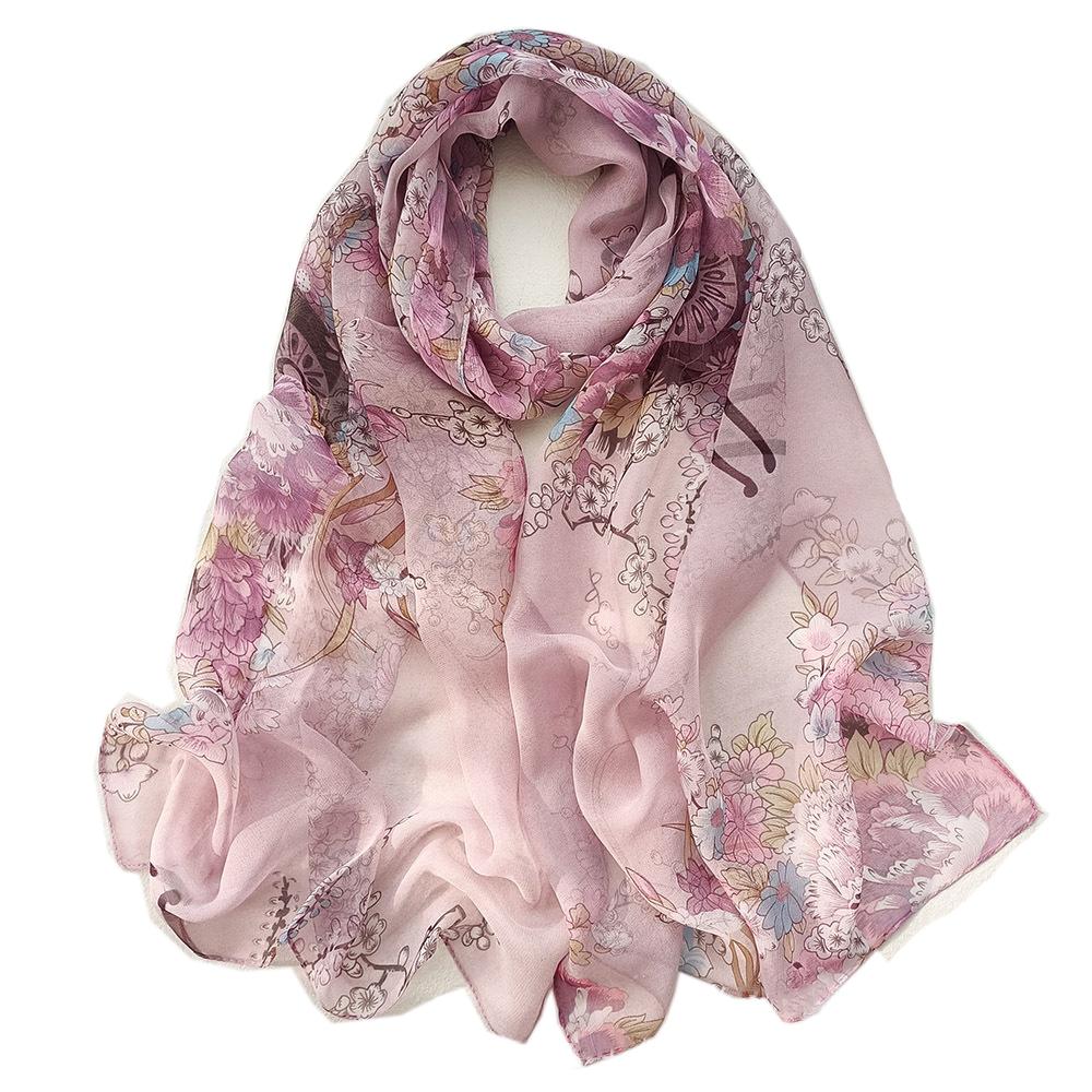 New Fashion Flower Chiffon Silky Georgette Scarf For Women Printing Long Soft Wrap Shawl Beach Kerchief Scarves Foulard Hijabs