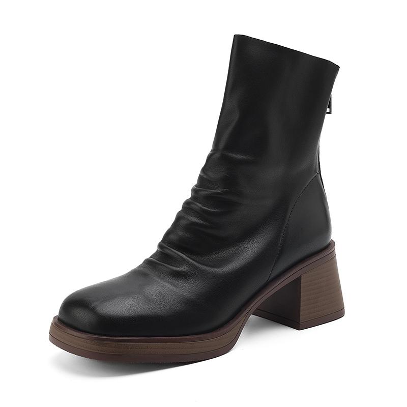 2024 Winter New Women's Shoes Vintage Chelsea Boots Women's Shoes Women's Ankle Boots Genuine Leather Western Women Boots Retro