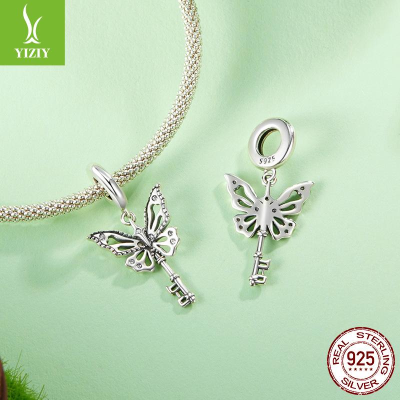 Cross-Border Butterfly Key Pendant Retro Style S925 Sterling Silver Beads Diy Bracelet Necklace Accessories