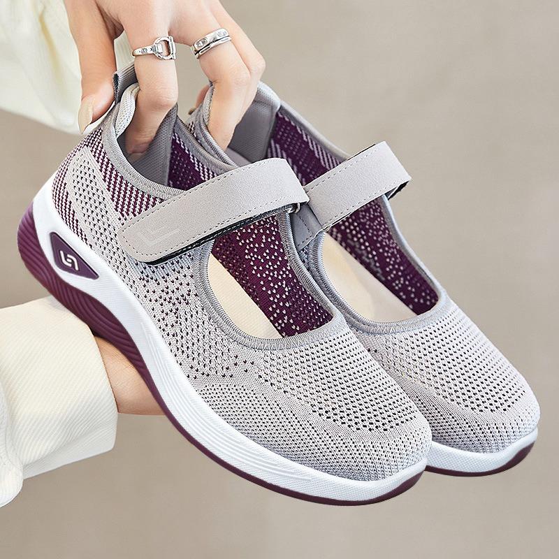 Shoes Women's Shoes Versatile Summer Velcro Middle Old Mom Shoes Hollow Breathable Mesh Shoes Soft Sole Casual Shoes