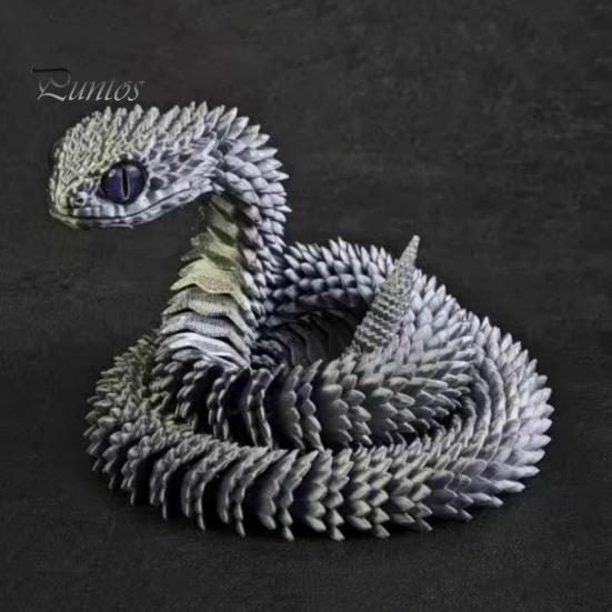 Lifelike Snake Sculpture 3D Printed Figurine Movable Joints Figure Articulated Animal Decor Model Toy Home Office Bookshelf Desktop Decoration
