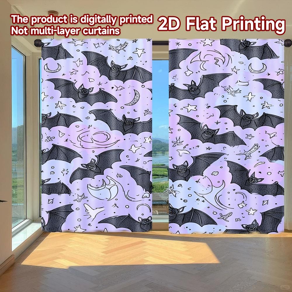 

2D FLAT PRINTING 2pcs Curtains (Without Rod) Halloween Bats and Stars April Fools is Day Festival Fashion Curtains Versatile 100*130 Rod Pocket 1pcs