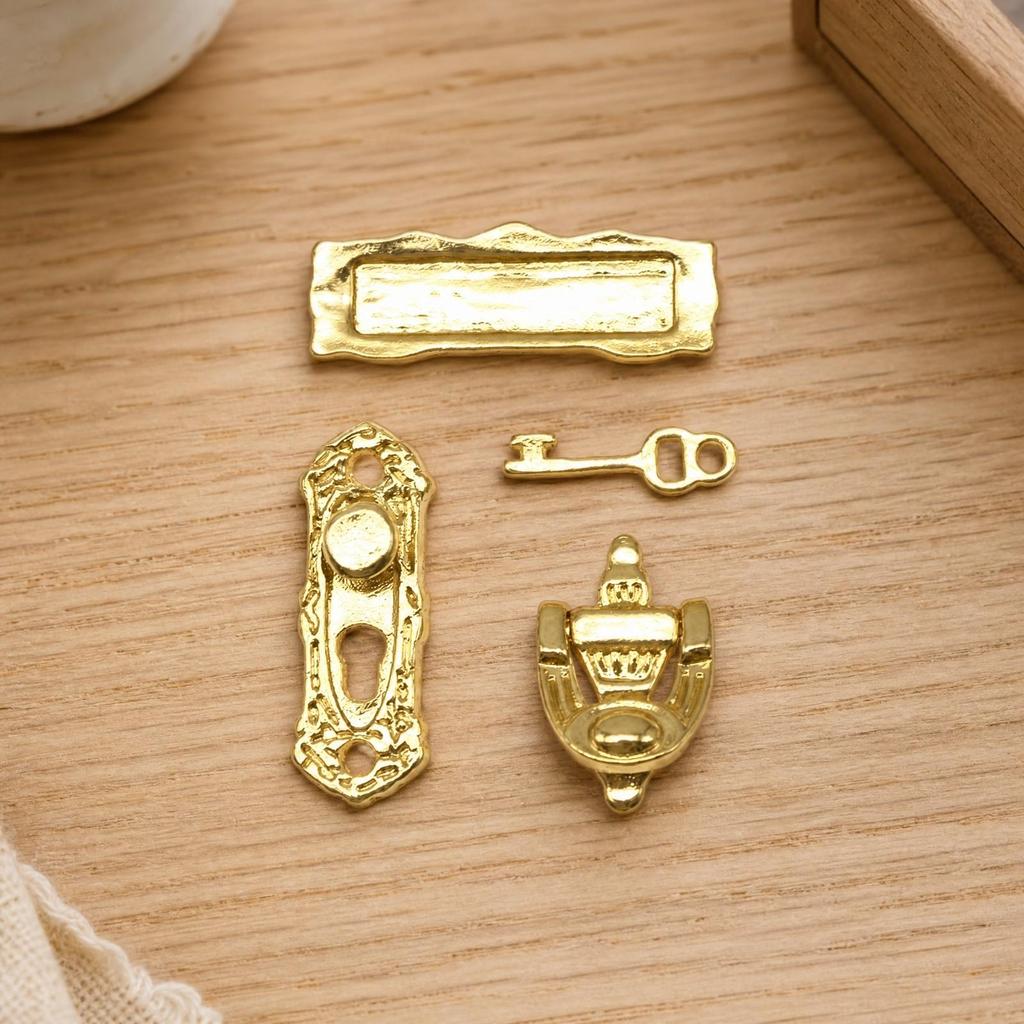 4 Pieces Miniature Letter Box Gold-Tone Dollhouse Door Hardware Set Compact