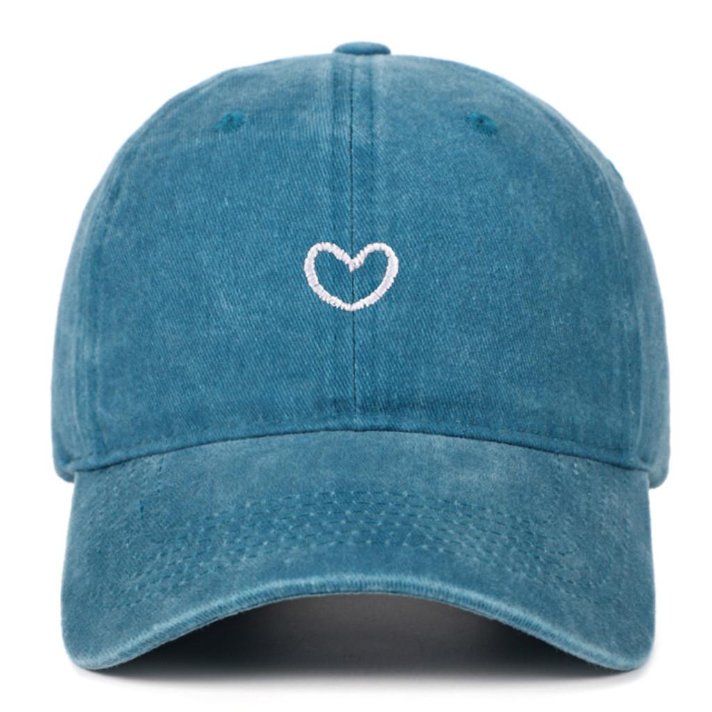 Embroidered Heart Cotton Baseball Cap With Curved Brim For Casual Outdoor Wear