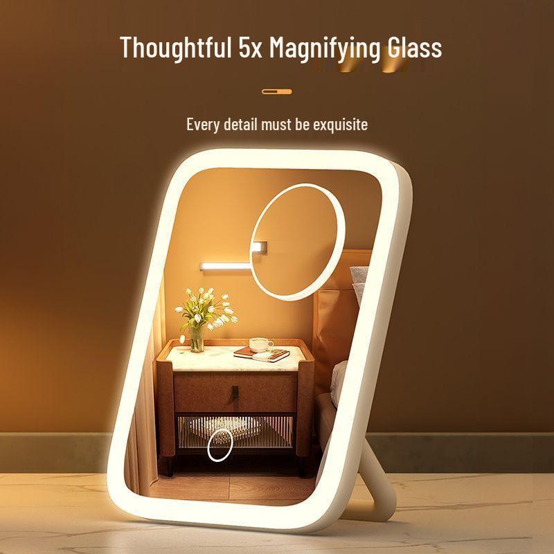 Slimme Draagbare LED Make-up Spiegel met 360-Graden Vullicht en Vlak Bureauontwerp