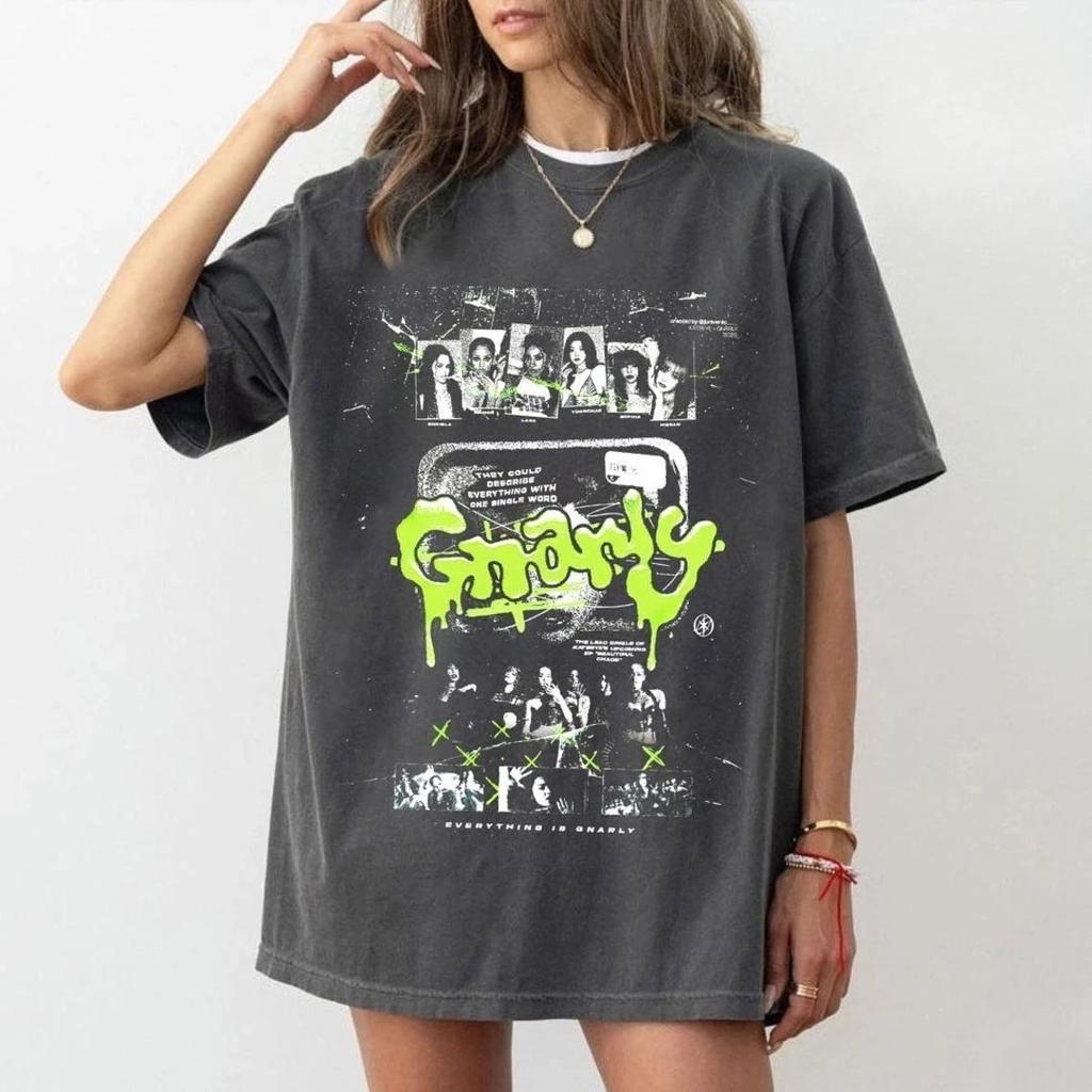 Retro Vintage KATSEYE Gnarly T-Shirt Unisex Herren Damen Vintage Oversized T-Shirt Baumwolle Streetwear Lockere Kurzarm-Oberteile T-Shirt