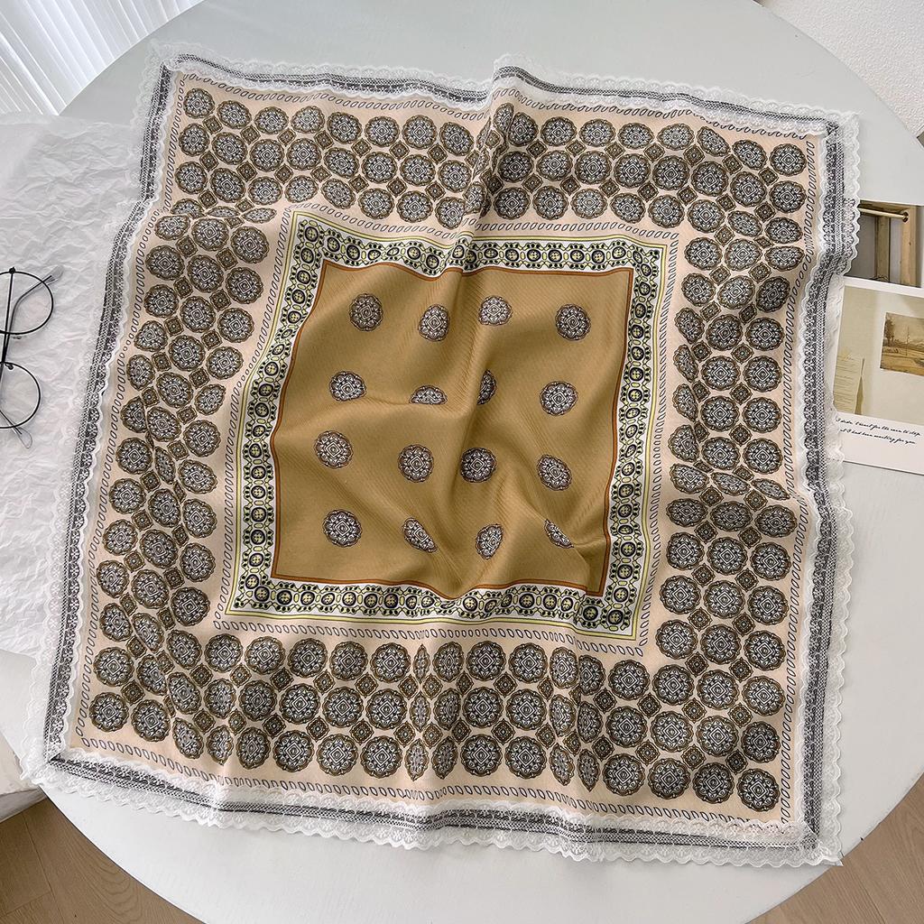 Spring And Summer Versatile Decorative Silk Scarf Polka Dot Pattern Lace Small Square Scarf Multi-Functional Headscarf Tied Hair Band