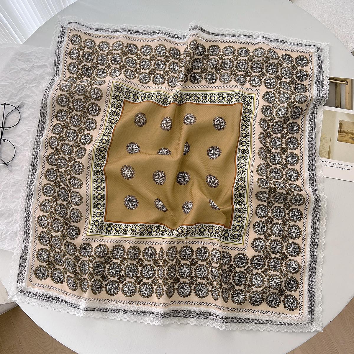 

Весенне-летний универсальный декоративный шелковый платок в горошек с кружевом, маленький квадратный платок, многофункциональная бандана, повязка для волос 60-60cm