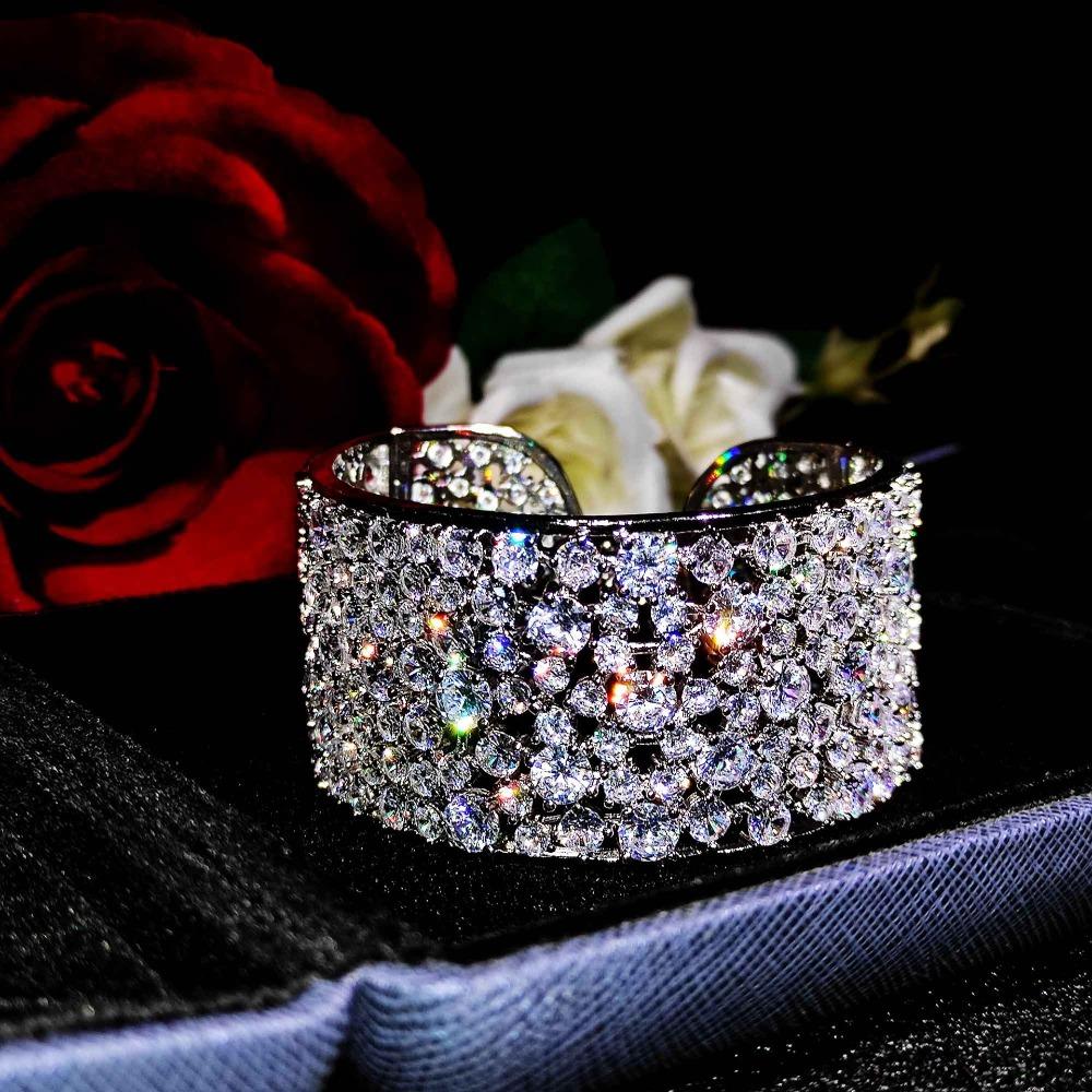 Adjustable Micro Paved Full Diamond Bracelet Luxury CZ Bangle Shiny Wrist Jewelry