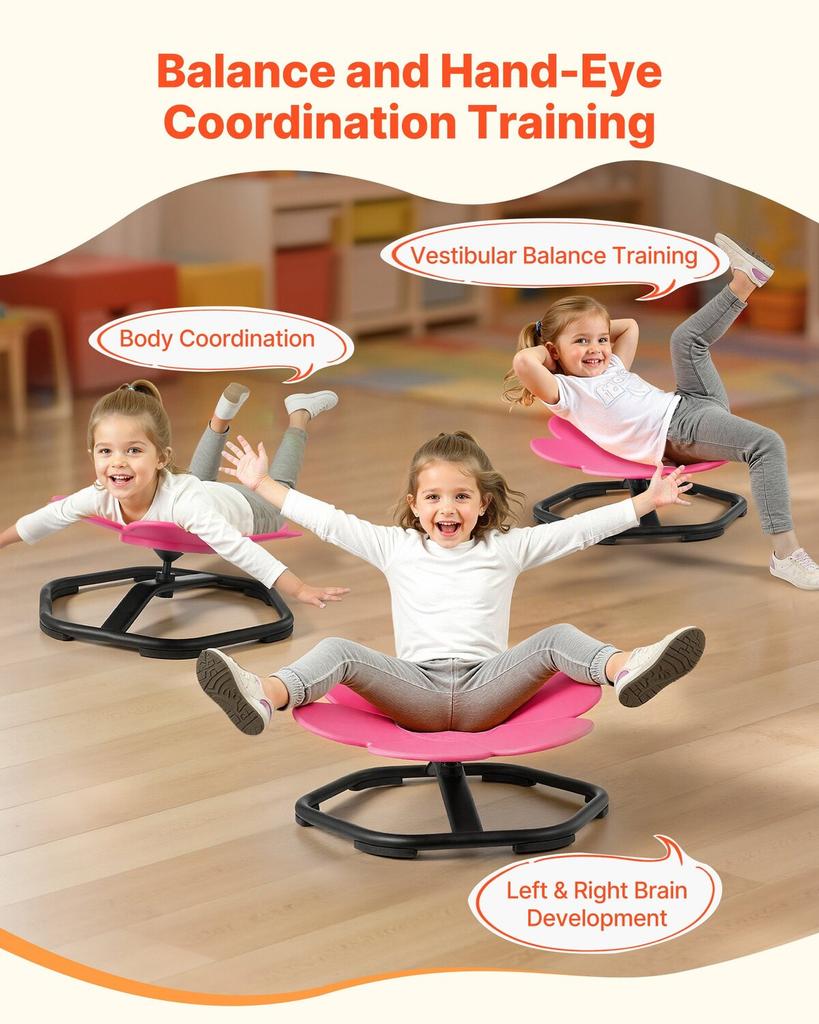 Kinder Drehstuhl, 100 kg Tragfähigkeit, Sensorischer Drehstuhl in Blumenform, Sensorischer Spielzeugsitz für autistische Kinder mit rutschfester Metallbasis, Kleinkind Sit & Spin