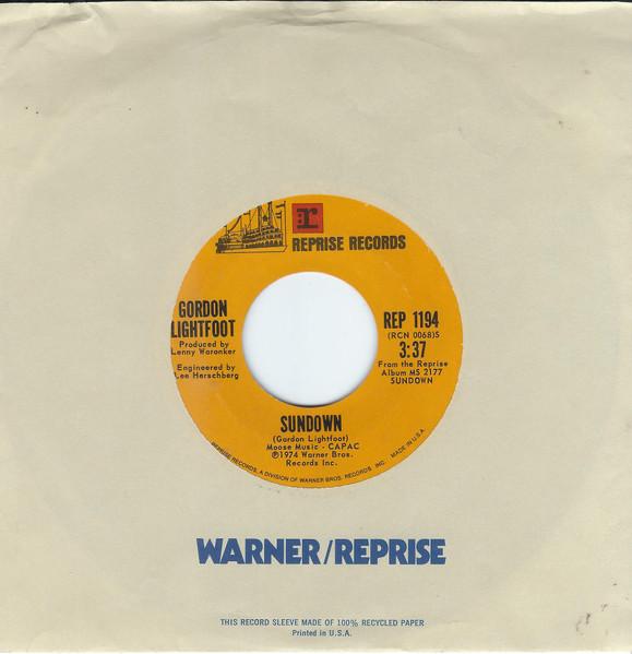 7-дюймовая пластинка GORDON LIGHTFOOT Sundown REP1194 Reprise Records 1974 США Рок Б/у